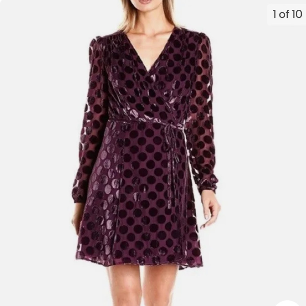 betsey johnson purple polka dot wrap dress
